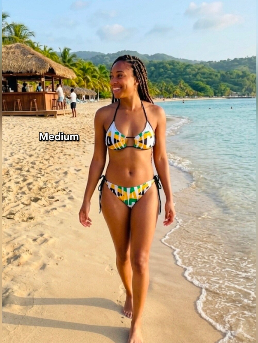 Adjustable Tie-Side Triangle Bikini in Green & Yellow Geo Print